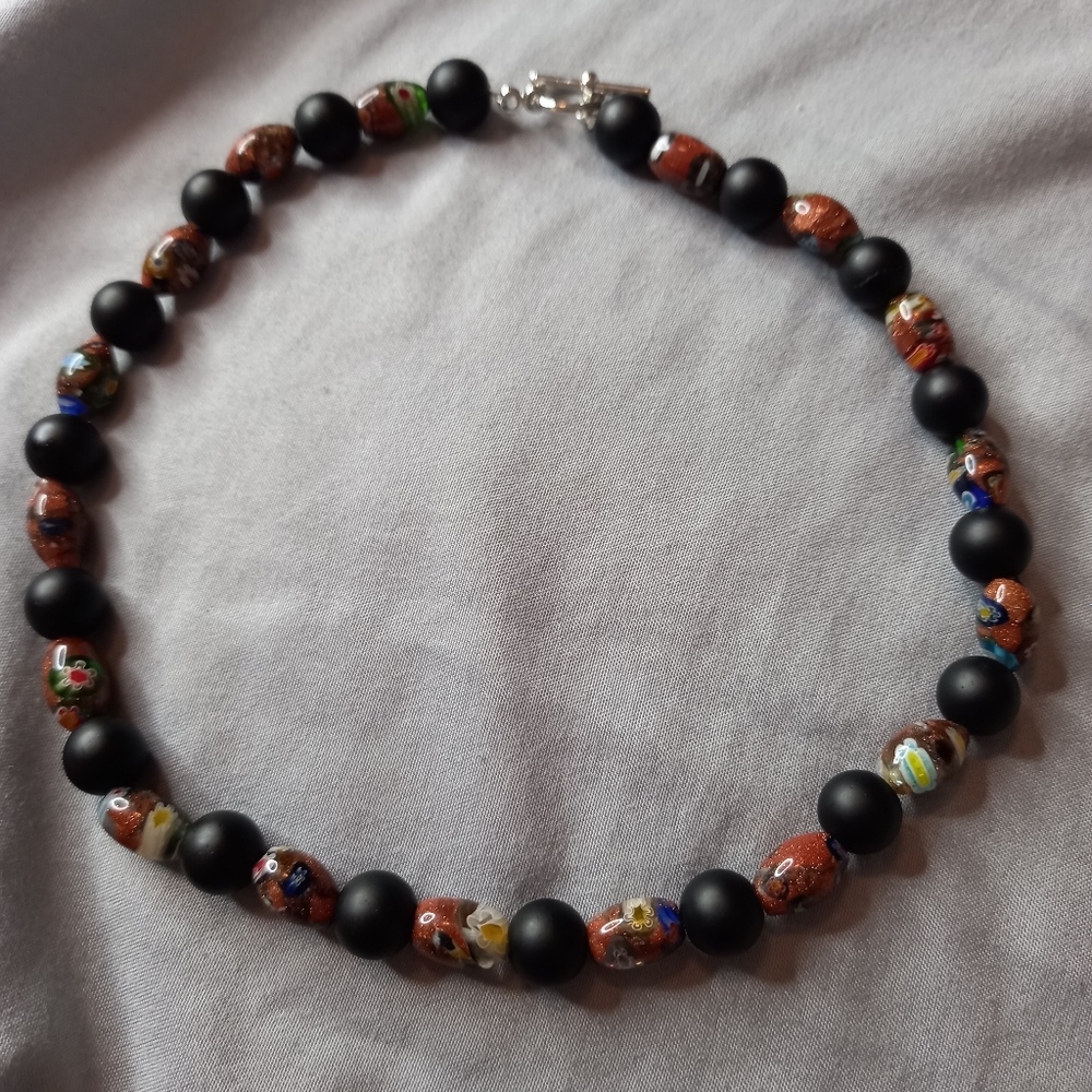 Black onyx and goldstone chocker